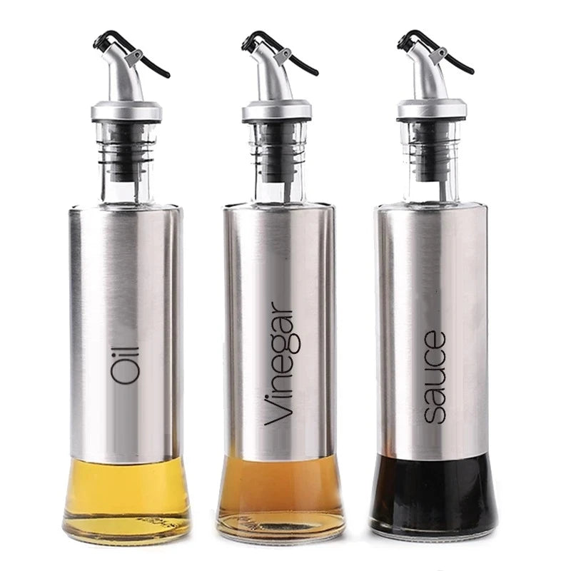 Free Engraving Cooking Seasoning Oil Bottle Glass Storage Metal Shell Bottles Oil Vinegar Cooking Ingredients Dispenser Kitchen