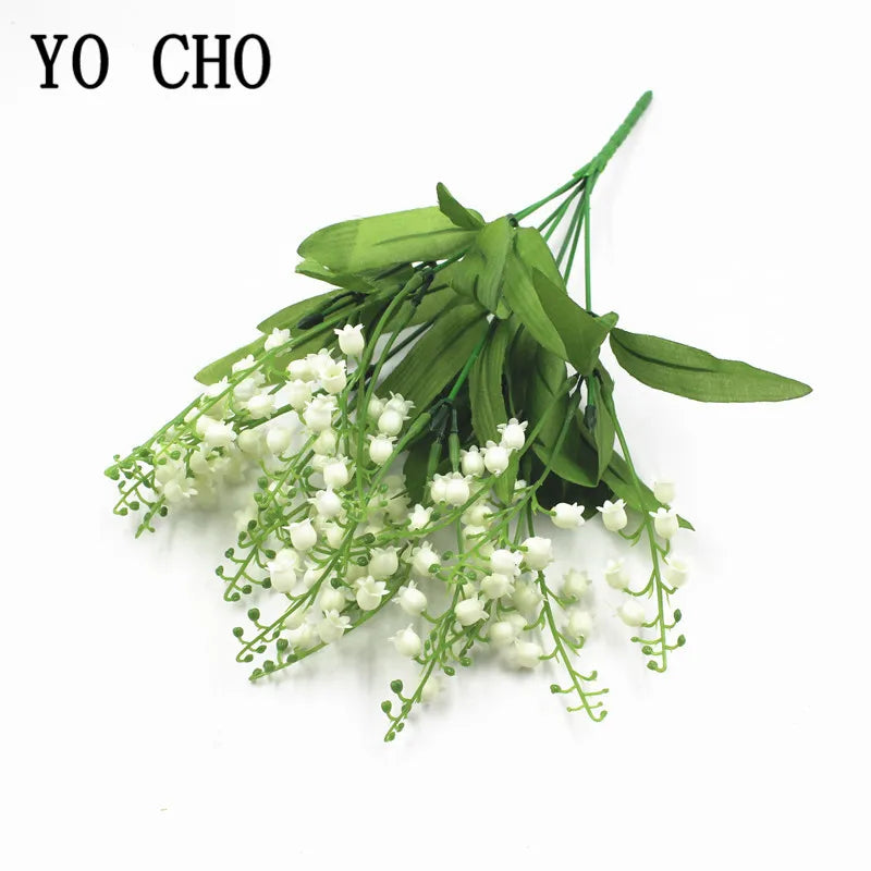 Artificial Flowers Lily of the Valley 7 Branches Fake Plastic Lily Flower Bridal Bouquet Wedding Party Decor Flores Artificiales