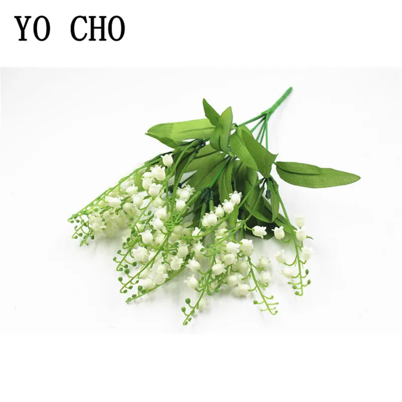 Artificial Flowers Lily of the Valley 7 Branches Fake Plastic Lily Flower Bridal Bouquet Wedding Party Decor Flores Artificiales