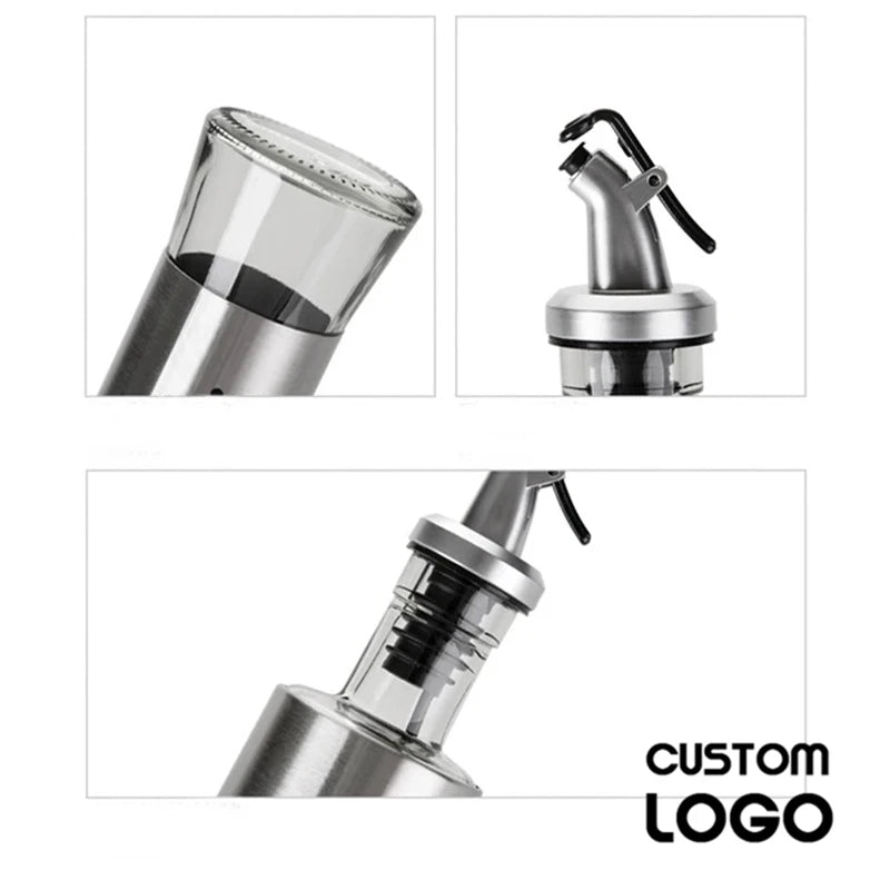 Free Engraving Cooking Seasoning Oil Bottle Glass Storage Metal Shell Bottles Oil Vinegar Cooking Ingredients Dispenser Kitchen