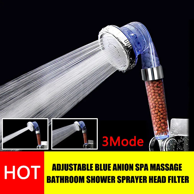 New 3 Mode Bathroom Water Therapy Shower Anion SPA Shower Head Water Saving Rainfall Shower Filter Head High Pressure ABS Spray