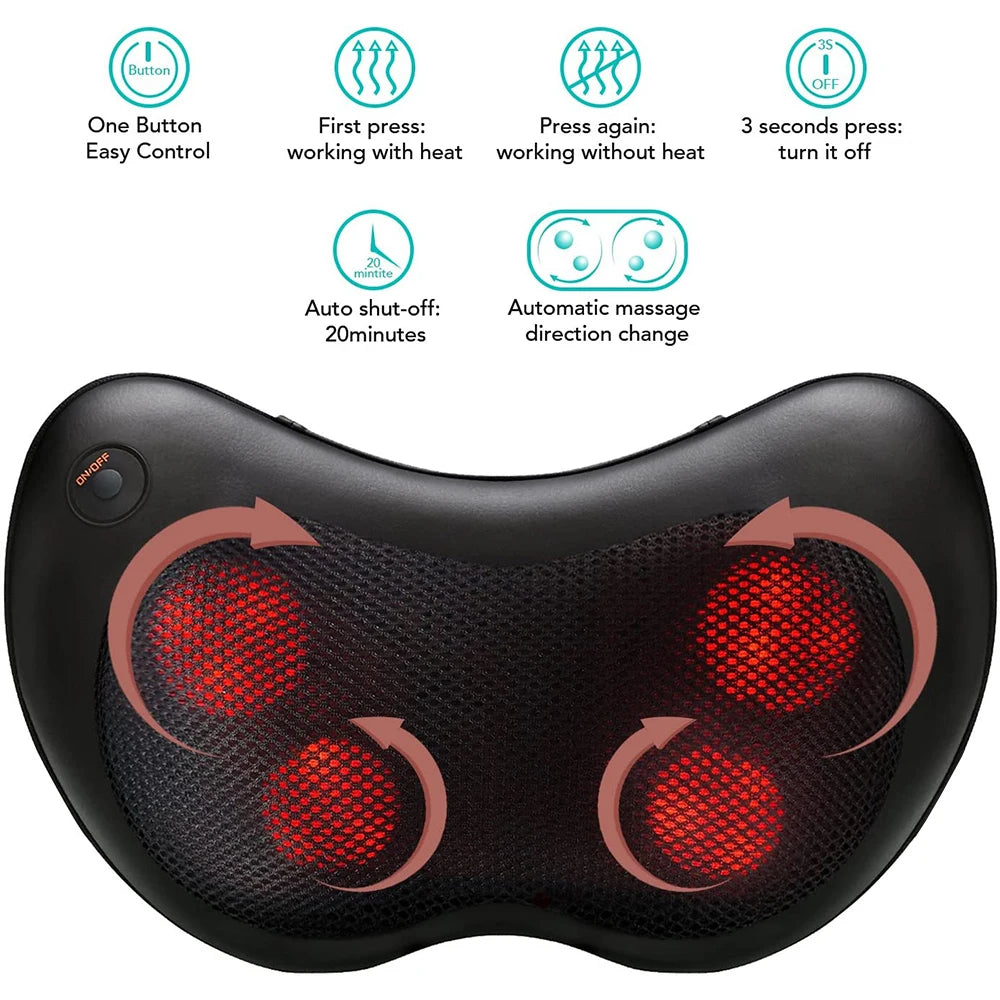 Back Neck Massager Car Home Cervical Shiatsu Massage Cushion with Dual Rotating for Shoulder Legs Waist Electric Massage Pillow