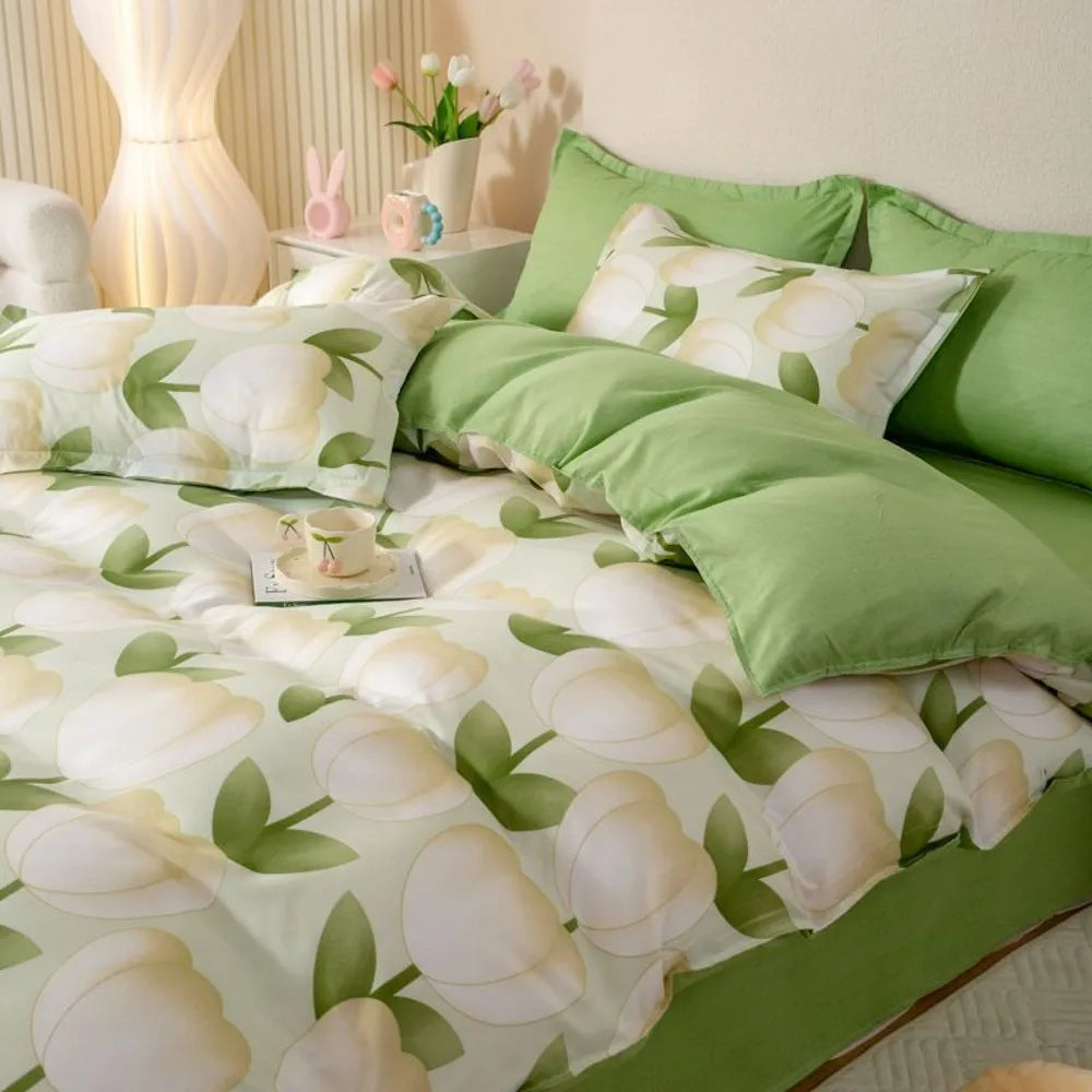 Floral Bedding Set with Duvet Cover No Filling Flat Sheet with Pillowcases 2024 New Kids Queen Full Size Boys Girls Bed Linen