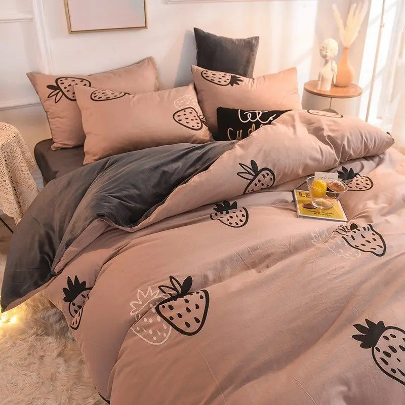 Floral Bedding Set with Duvet Cover No Filling Flat Sheet with Pillowcases 2024 New Kids Queen Full Size Boys Girls Bed Linen