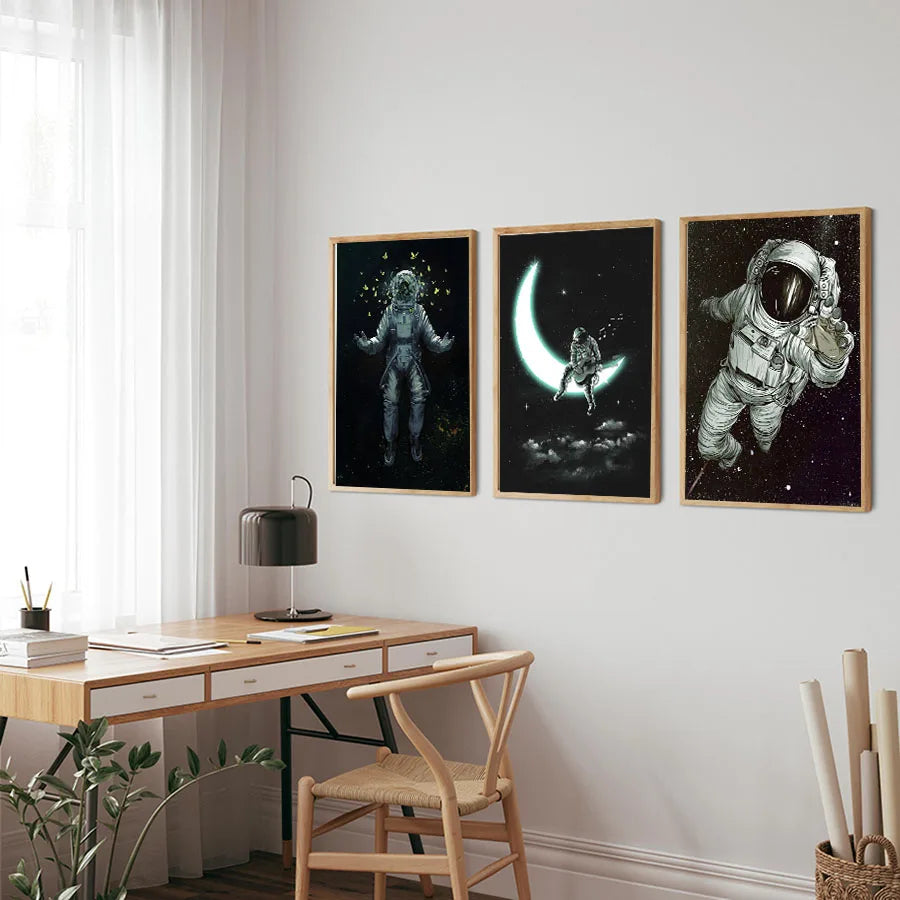 3pcs Set Astronaut Poster Apollo Moon Landing Photo Paper Poster Popular DIY Home Room Bar Cafe Decor Aesthetic Art Wall Paintin
