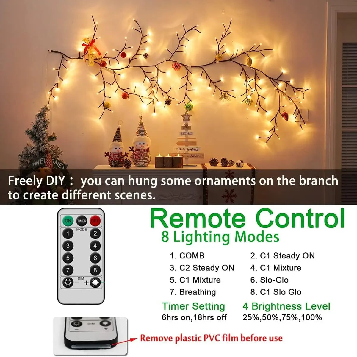 144 LEDs Lighted Vine Tree with Remote Bendable Branch Lights Indoor Willow   for Christmas Party Wall Bookshelf Home