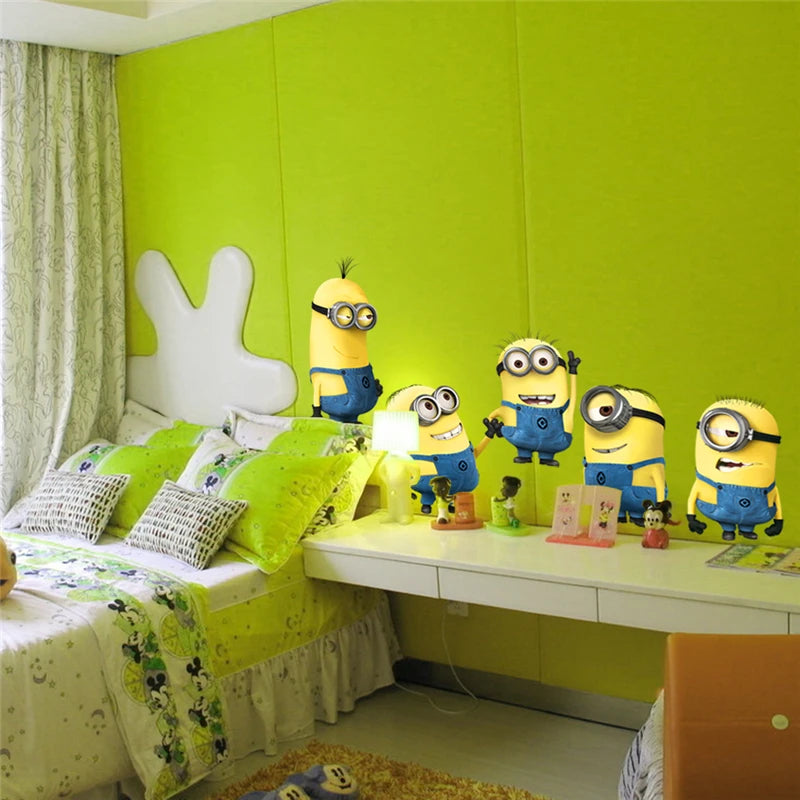 Cute Yellow Cartoon Roles Wall Stickers For Kids Bedroom Decorations Creative Mural Art Diy Home Decals Anime Movie Posters