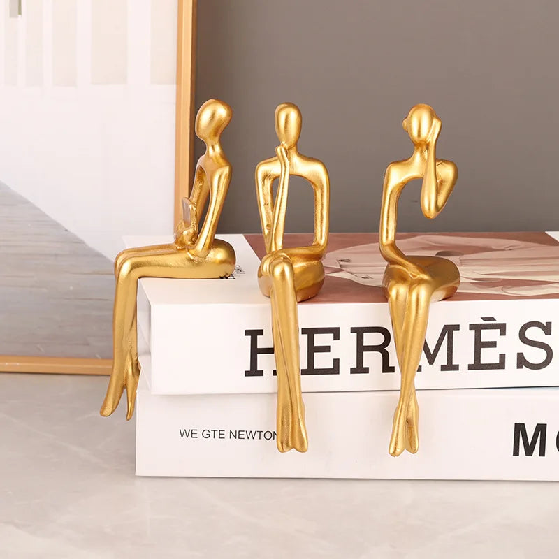 Vilead Set of 3 Abstract Figurines Nordic The Thinker Modern Art Sculpture Office Desk Bookshelf Decoration Accessories Home Bar