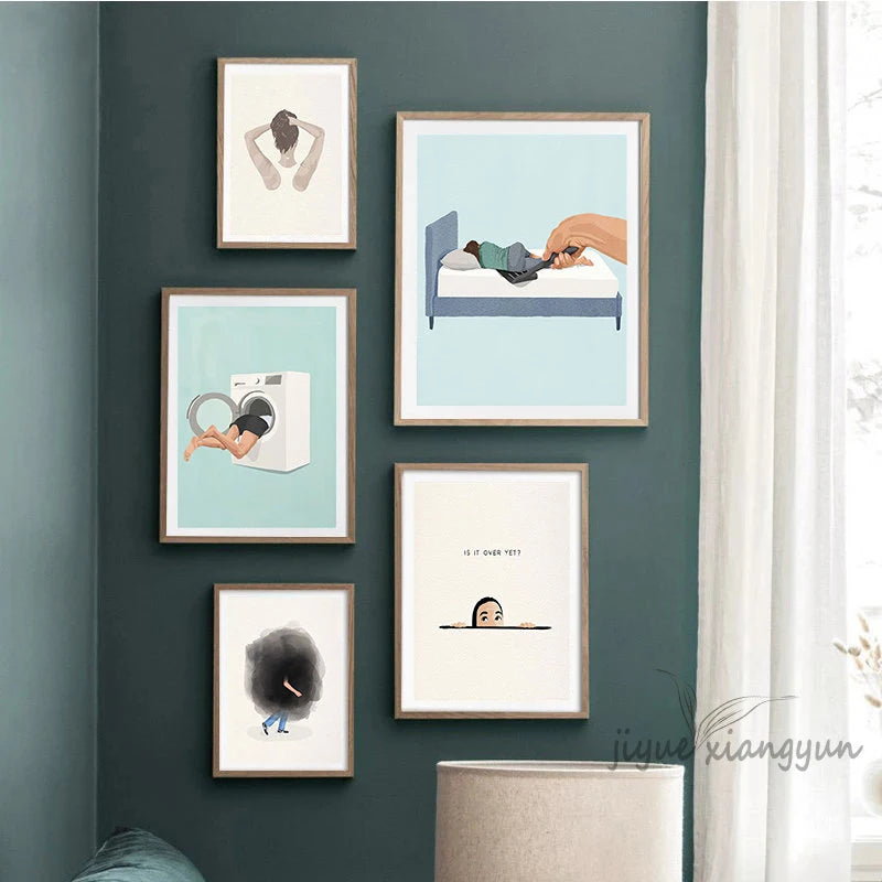 Abstract Figure Posters Swimming Girl Wall Art Canvas Minimalism Life Modern Creative Prints Pictures for Living Room Decoration