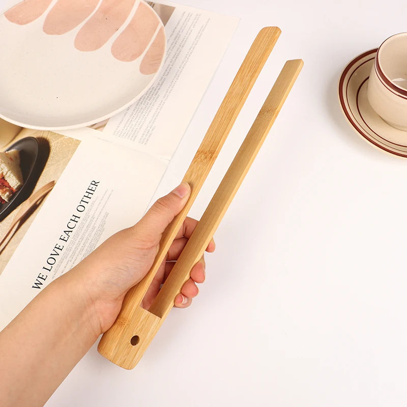 Bamboo Food Toast Tongs Kitchen Salad Bread Serving Tong BBQ Grilling Tong Cooking Baking Tools Dessert Sugar Ice Clip