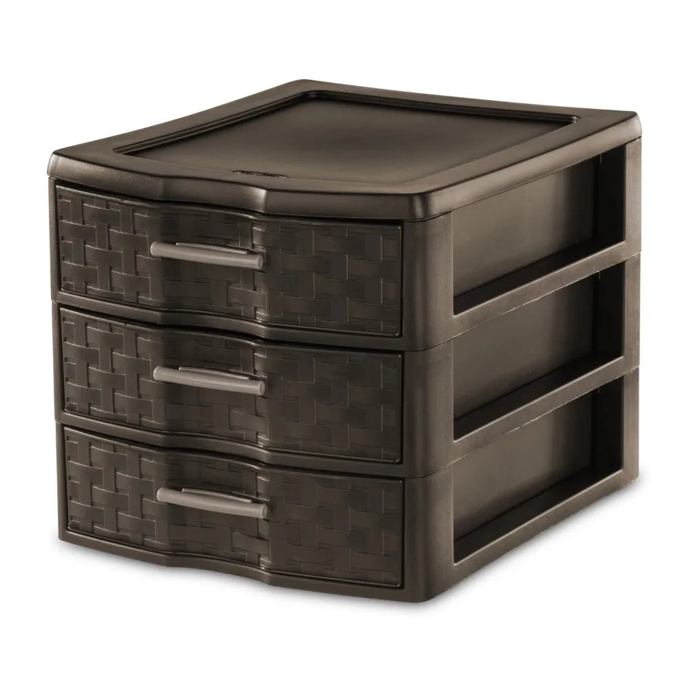 Medium Weave 3 Drawer Unit Plastic, Espresso, Set of 4 home organization and storage ，Storage box
