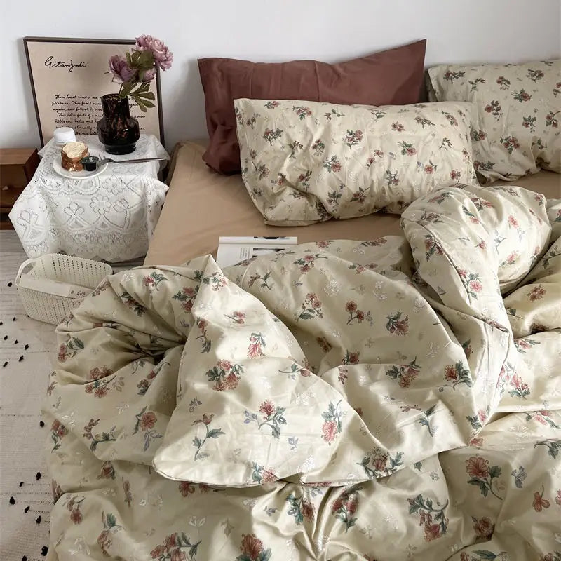 Floral Bedding Set with Duvet Cover No Filling Flat Sheet with Pillowcases 2024 New Kids Queen Full Size Boys Girls Bed Linen