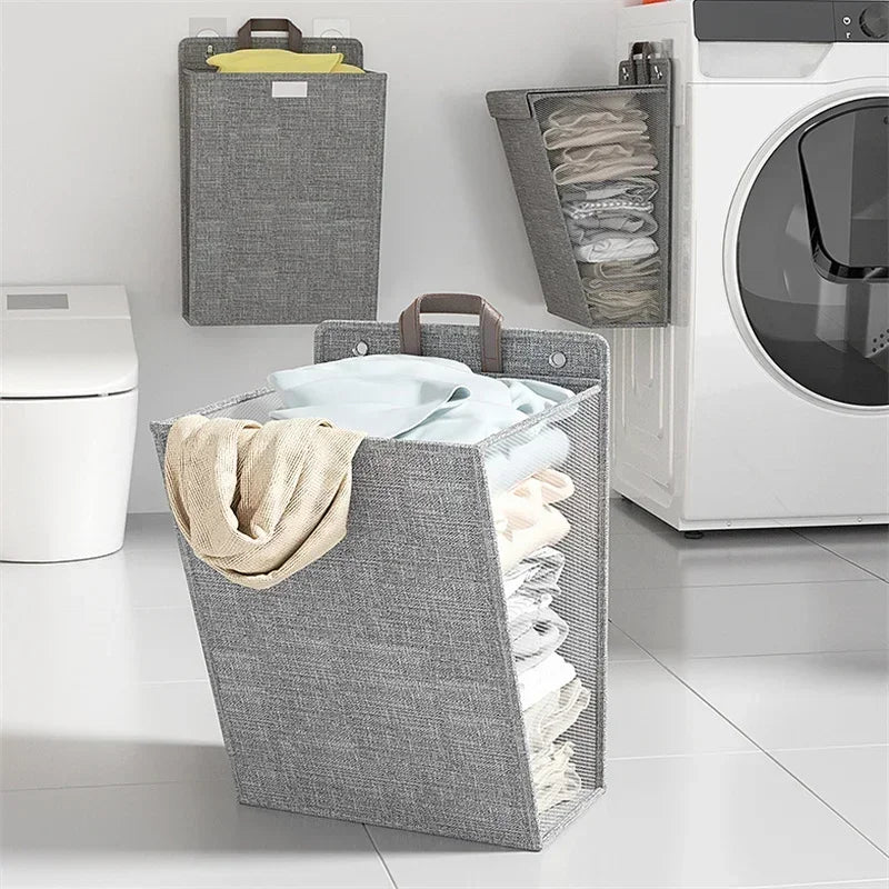 New Dirty Clothes Basket Foldable Home Clothes Laundry Basket Wall Multifunctional Organization Mounted Bathroom Storage