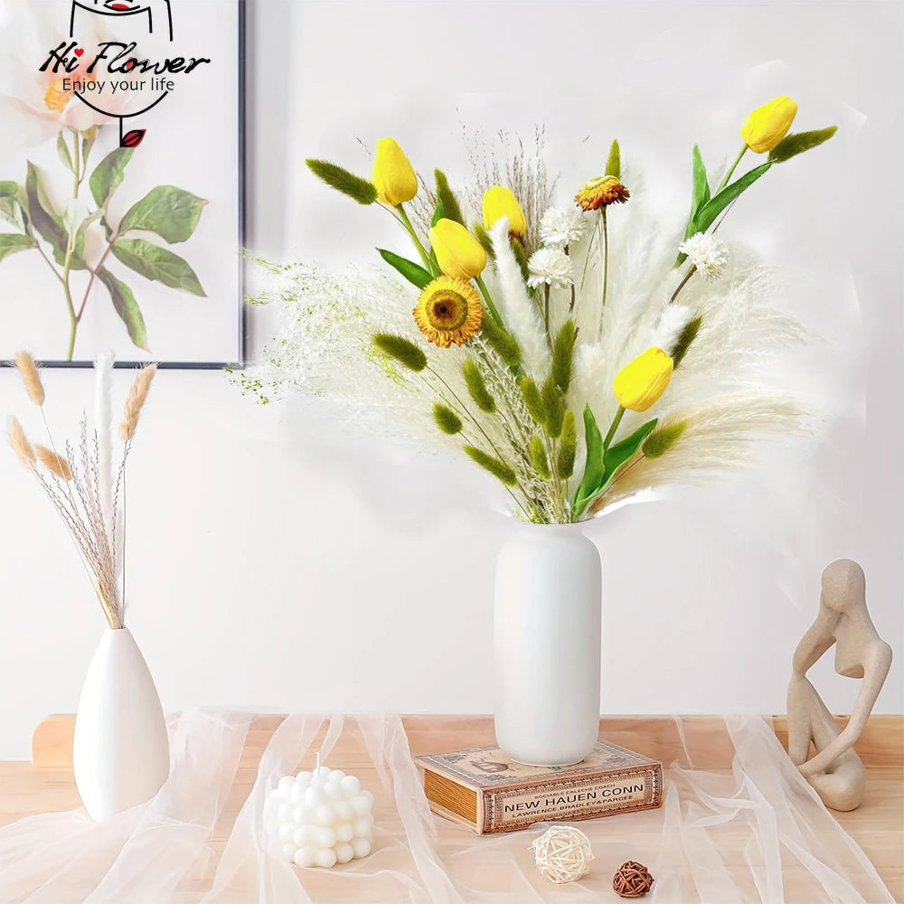 65PCS Natural Pampas Dried Flower Mix Artificial Tulip Flower