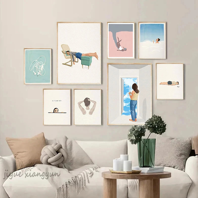 Abstract Figure Posters Swimming Girl Wall Art Canvas Minimalism Life Modern Creative Prints Pictures for Living Room Decoration