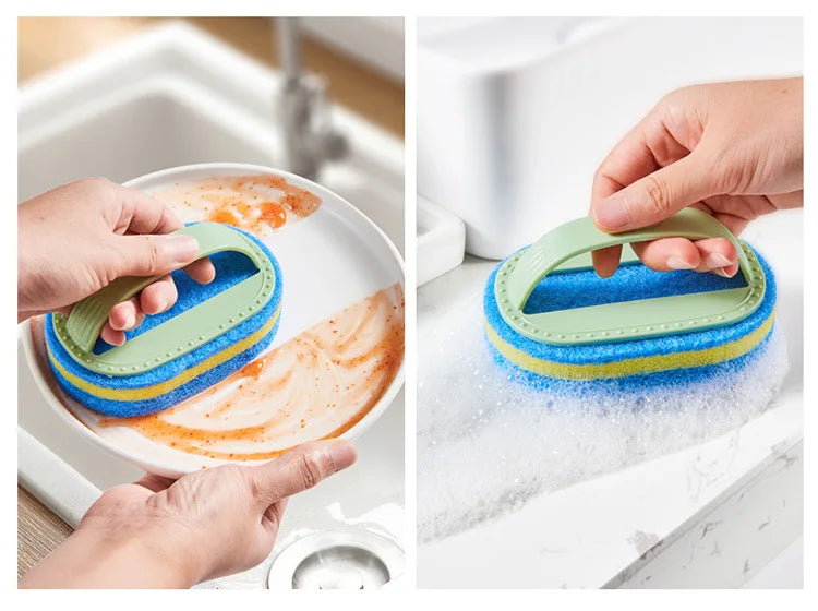 Kitchen Household Cleaning Brush Bathroom Sponge Glass Wall Cleaning Brush Handle Tools Accessories Merchandises Home Garden