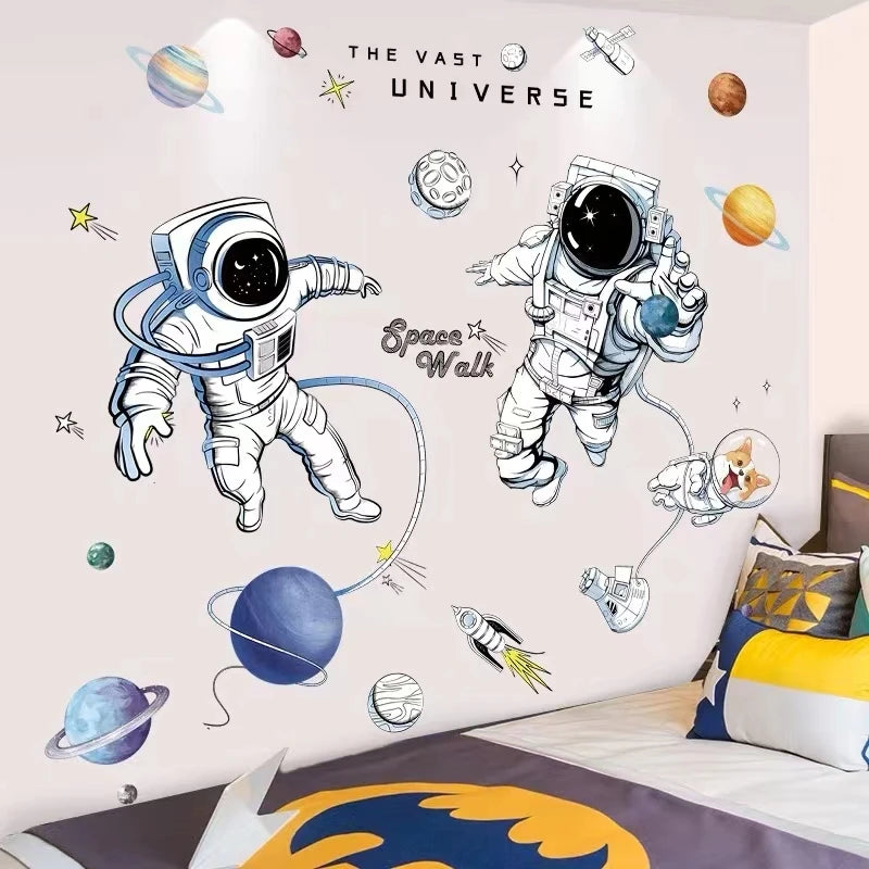 DIY Space Astronaut Wall Decal Boys' Room Wall Decal  Decorative Children's Room Cosmic Sky Background Wall Art Wallpaper