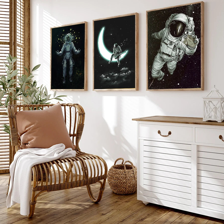 3pcs Set Astronaut Poster Apollo Moon Landing Photo Paper Poster Popular DIY Home Room Bar Cafe Decor Aesthetic Art Wall Paintin