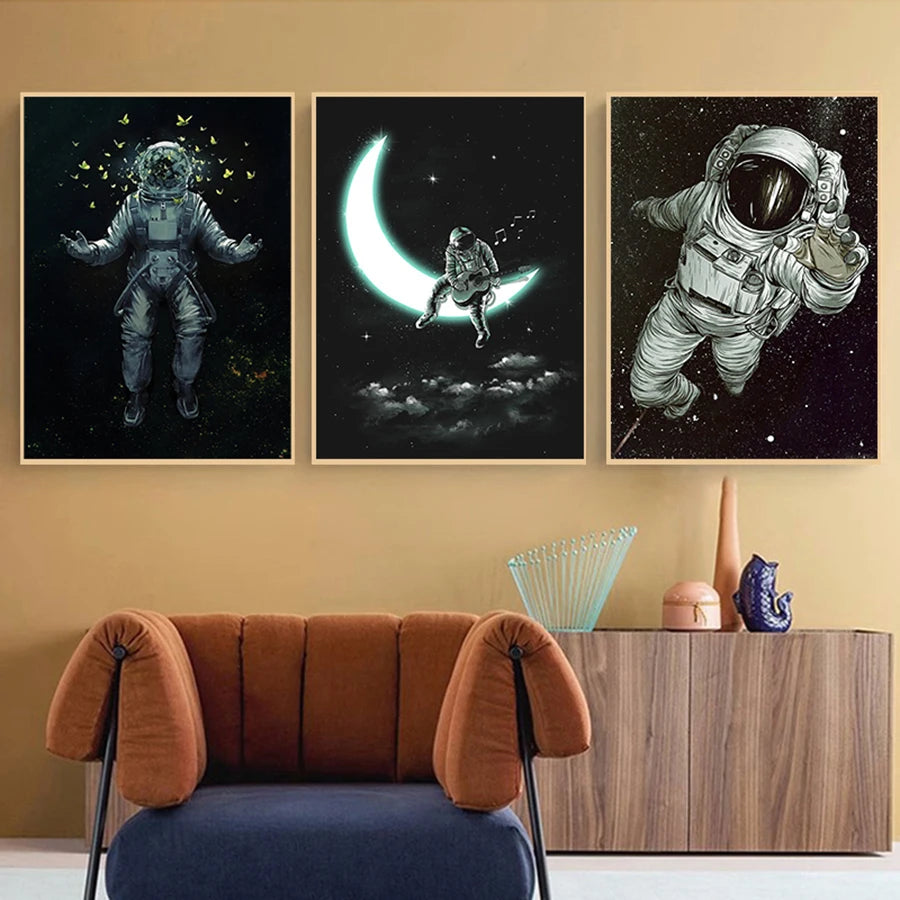 3pcs Set Astronaut Poster Apollo Moon Landing Photo Paper Poster Popular DIY Home Room Bar Cafe Decor Aesthetic Art Wall Paintin