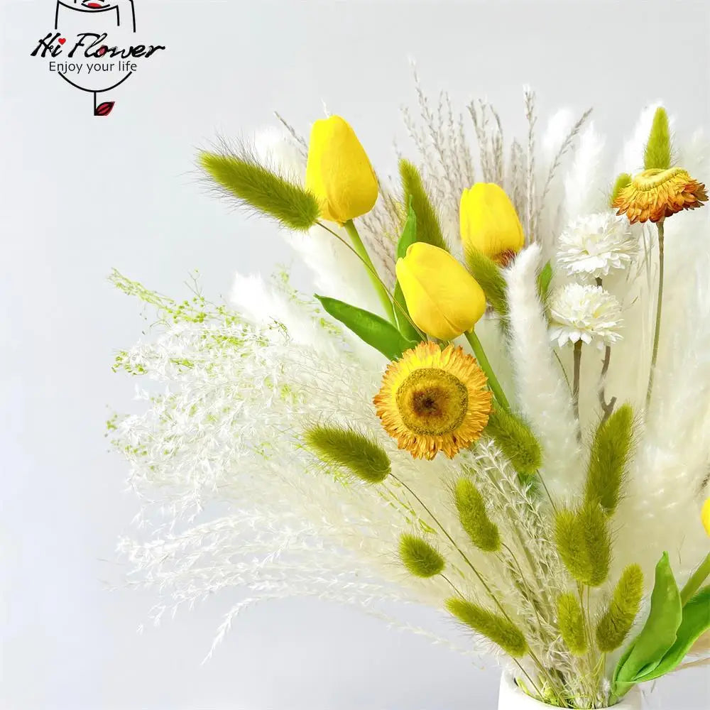 65PCS Natural Pampas Dried Flower Mix Artificial Tulip Flower