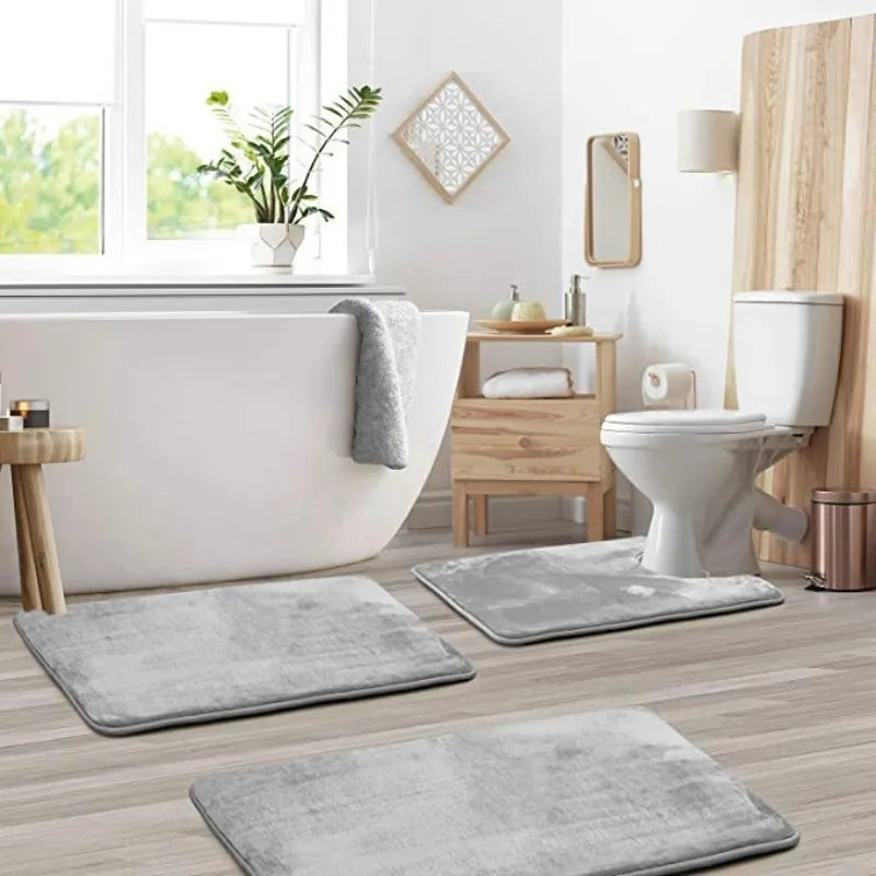 3PCS Bathroom Rugs flannel Memory Foam Non-Slip Bath Rugs