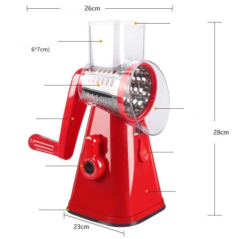 3-in-1 Manual Rotation Vegetable Fruit Slicer Round Cutter Potato Grater Spiralizer