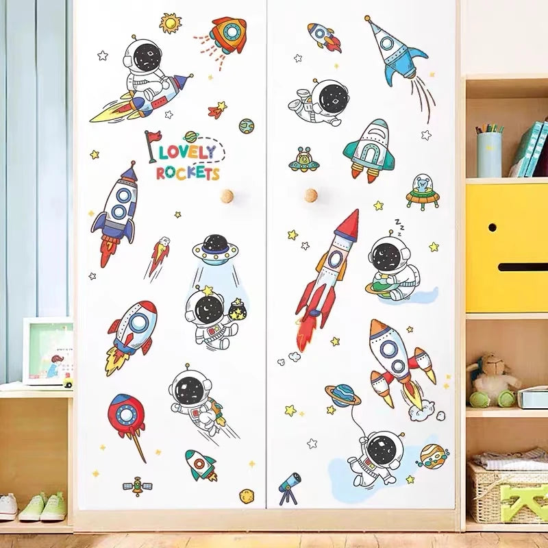 DIY Space Astronaut Wall Decal Boys' Room Wall Decal  Decorative Children's Room Cosmic Sky Background Wall Art Wallpaper