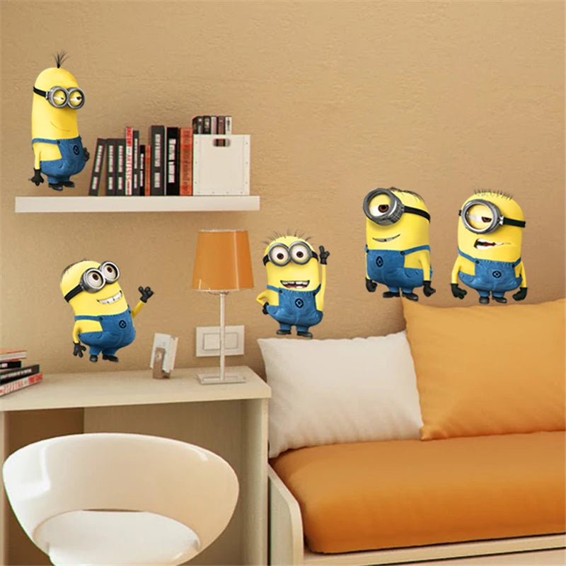 Cute Yellow Cartoon Roles Wall Stickers For Kids Bedroom Decorations Creative Mural Art Diy Home Decals Anime Movie Posters