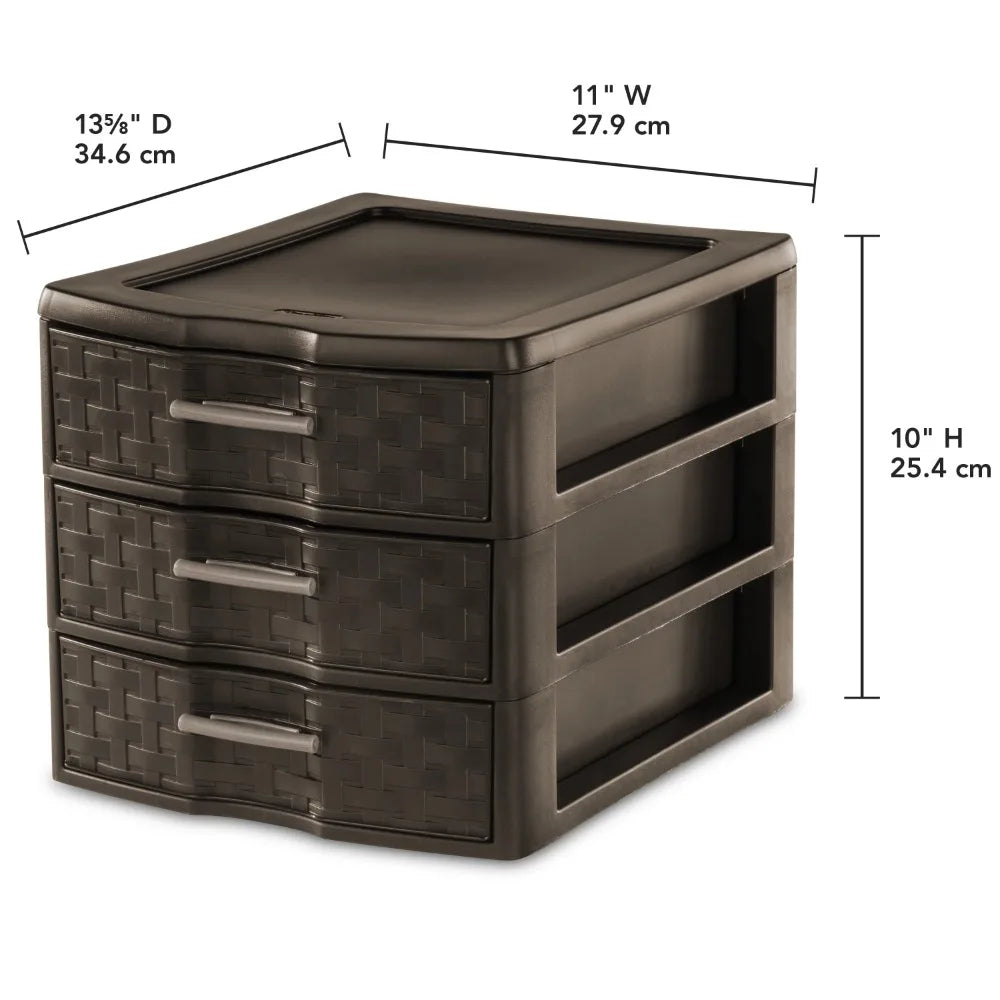 Medium Weave 3 Drawer Unit Plastic, Espresso, Set of 4 home organization and storage ，Storage box