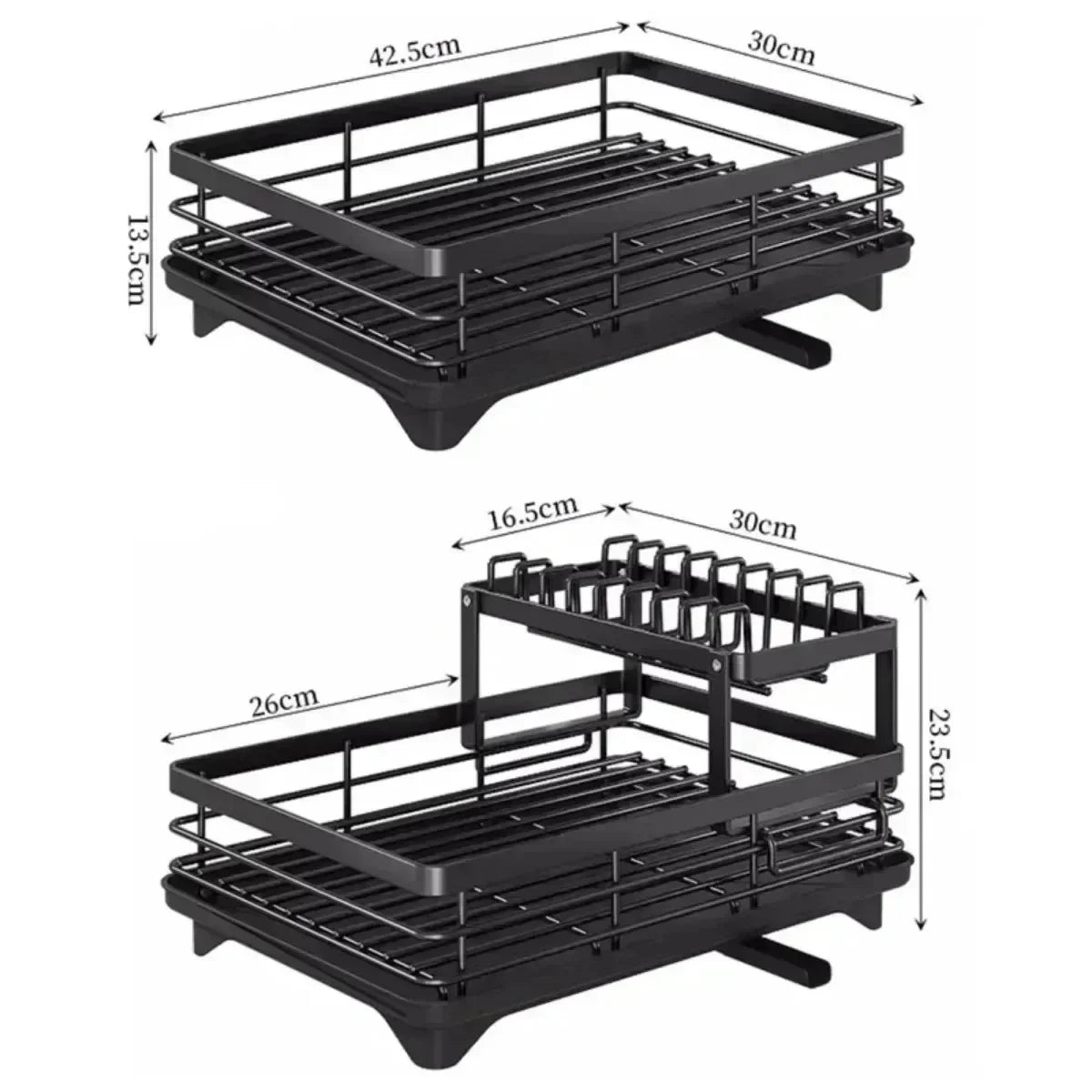 Double Layer Dish Drying Rack Adjustable Kitchen Plates Organizer with Drainboard Over Sink Countertop Cutlery Storage Holde
