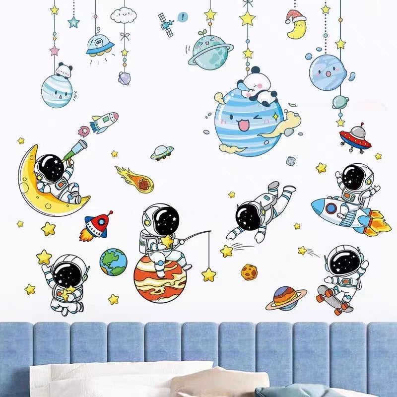 DIY Space Astronaut Wall Decal Boys' Room Wall Decal  Decorative Children's Room Cosmic Sky Background Wall Art Wallpaper