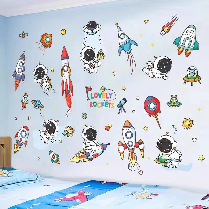 DIY Space Astronaut Wall Decal Boys' Room Wall Decal  Decorative Children's Room Cosmic Sky Background Wall Art Wallpaper