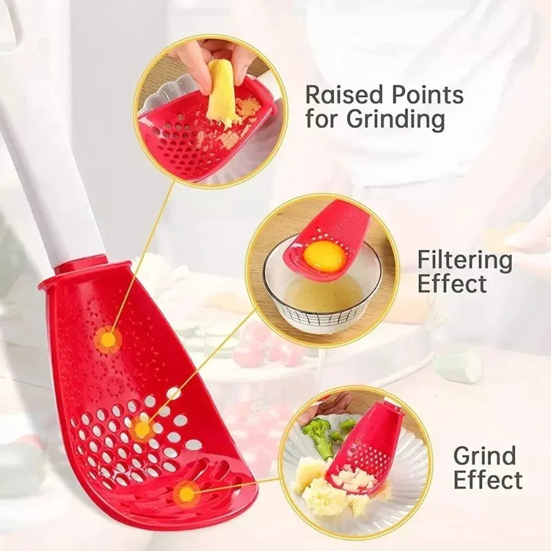 Rice Spoon Kitchen Multifunctional Tool Cooking Spoon Heat-resistant Potato Garlic Press Pot Leaking Spoon Tableware