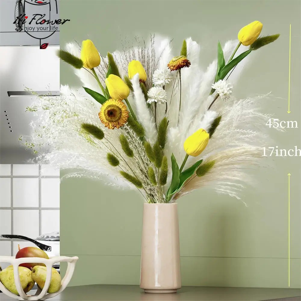 65PCS Natural Pampas Dried Flower Mix Artificial Tulip Flower