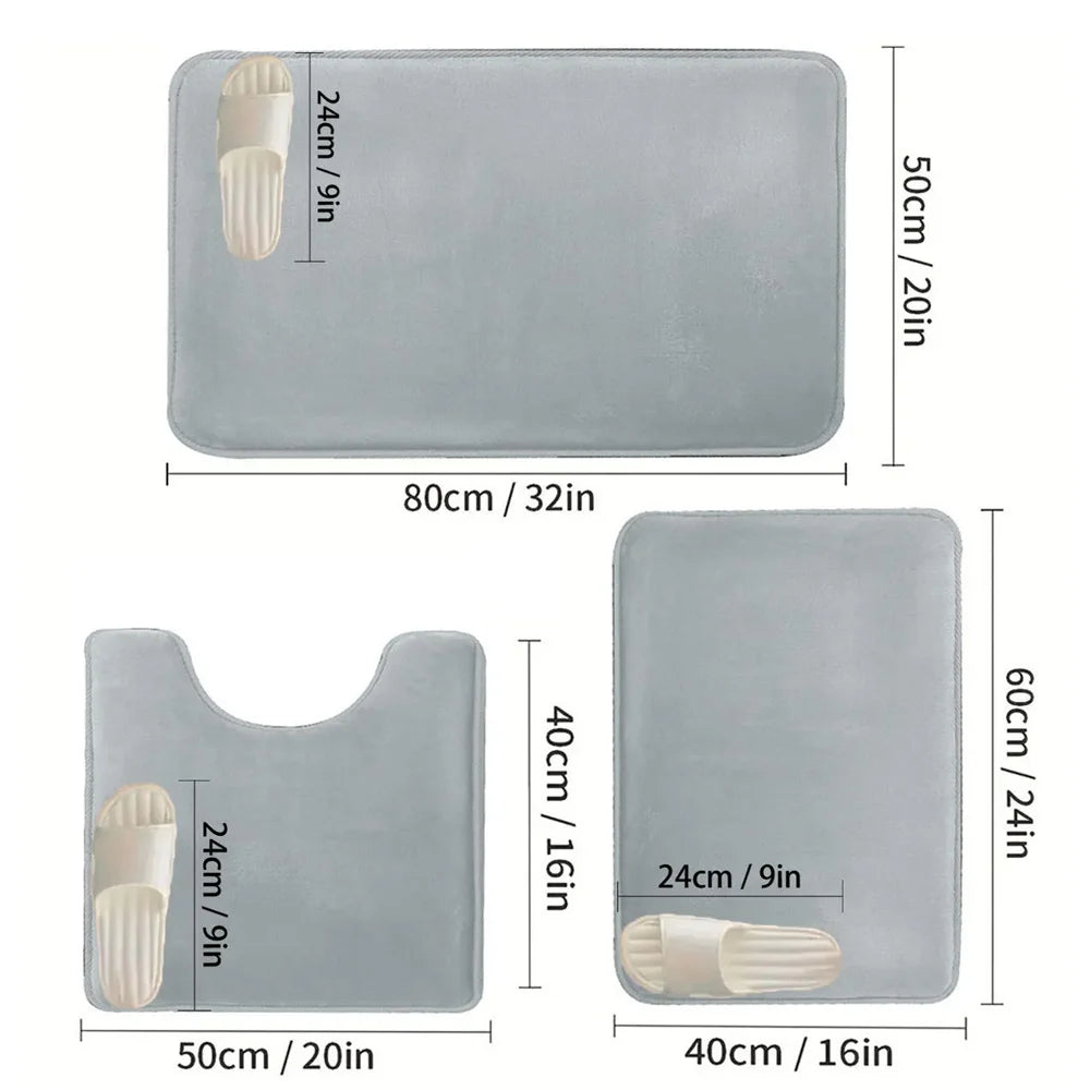 3PCS Bathroom Rugs flannel Memory Foam Non-Slip Bath Rugs