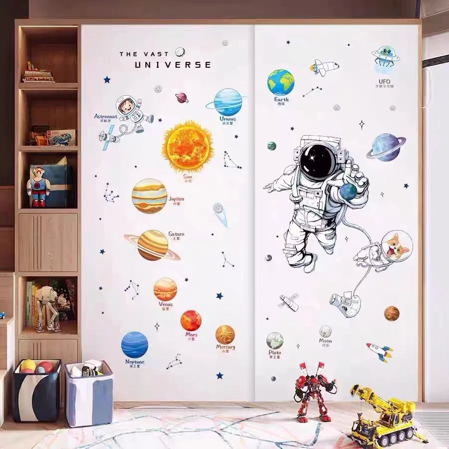 DIY Space Astronaut Wall Decal Boys' Room Wall Decal  Decorative Children's Room Cosmic Sky Background Wall Art Wallpaper